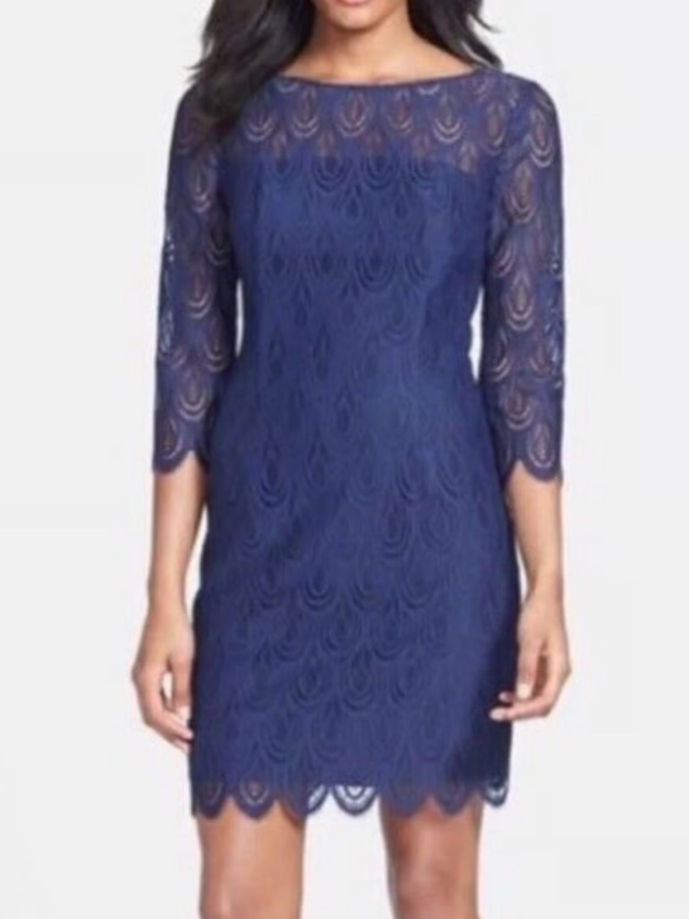 Lilly Pulitzer Hera true navy two tone feather Lace Dress sz 2
